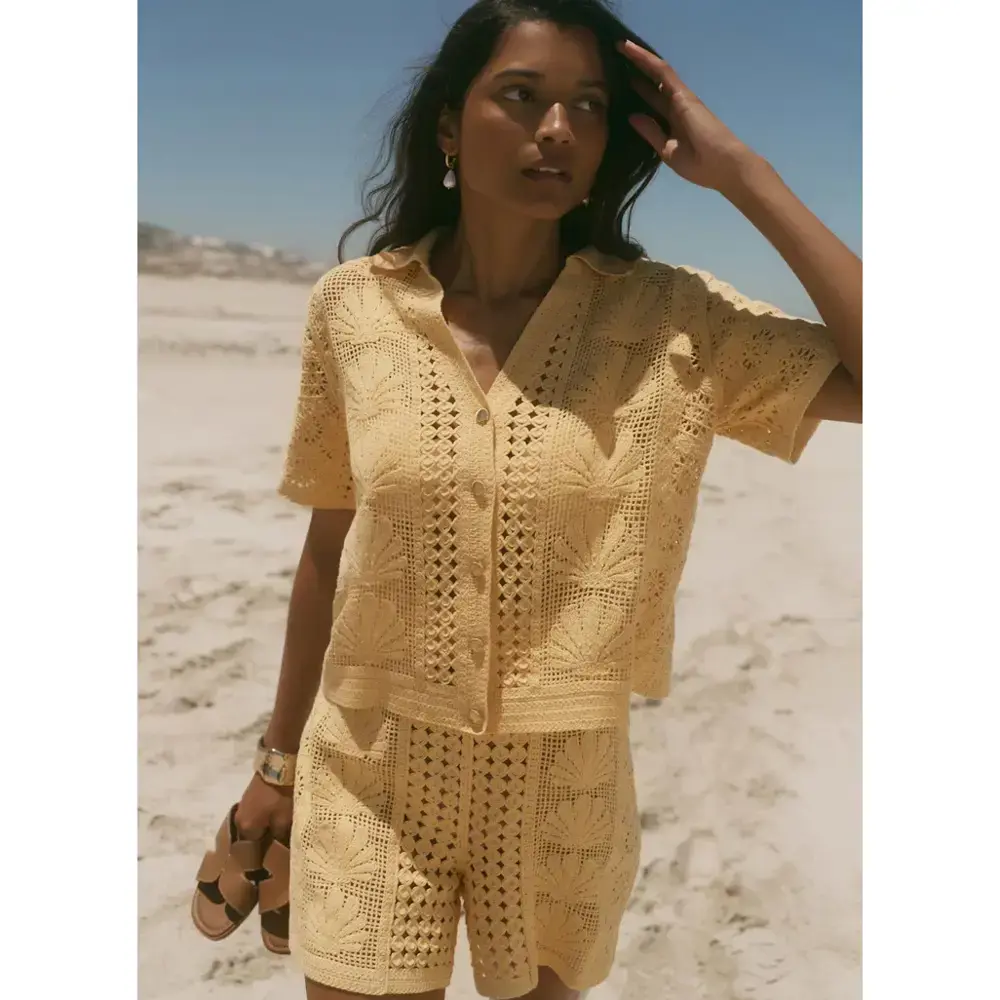 Mint Velvet Yellow Cotton Crochet Shirt